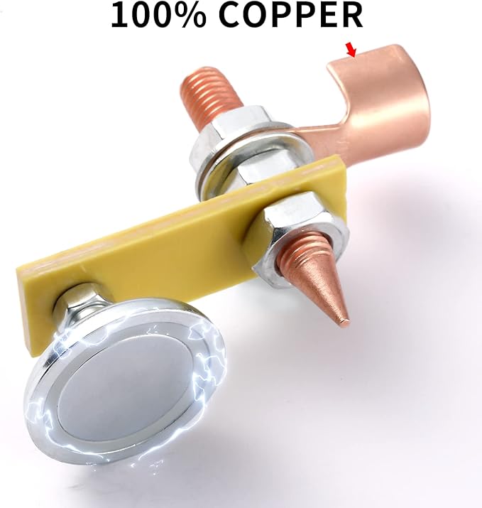 2 Pack Magnetic Welding Support Ground Clamp Tools with 2 Conductive Rods, Welding Magnet Head Strong Magnetism Large Suction, Copper Tail Welding Accessories Stability Clamps