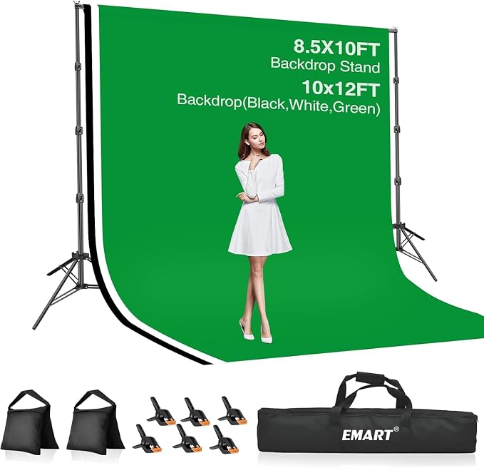EMART Green Screen Backdrop Kit 8.5x10FT with 3Pcs 10x12FT Backdrop