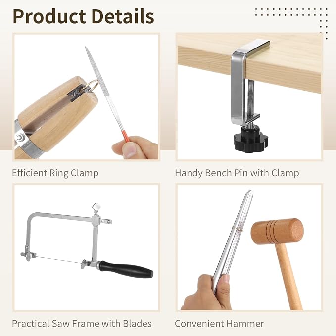 OMISTAR Jewelers Tools Set, Professional Measuring & Making Kit - Includes Saw Frame, Bench Pin, Needle Files, Clamps & Sizers, Complete Silversmithing Starter Set for Jewelry Craft