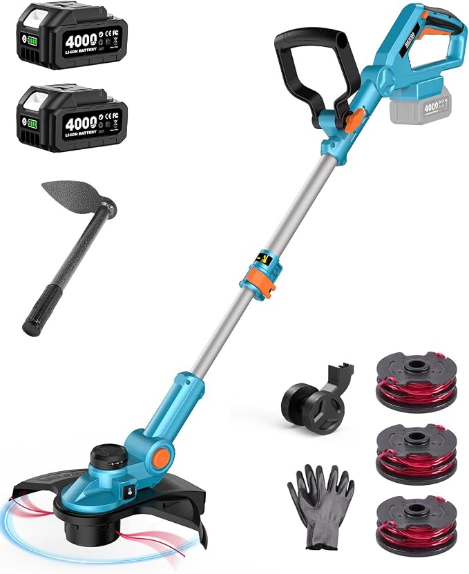 SEESII String Trimmer, 13" Electric Weed Wacker with 2×40000mAh Batteries and Charger, 21V Brushless Weed Eater with Telescopic Pole(42"-56"), Auto-Feed, Lightweight Cordless Edger for Yard/Lawn