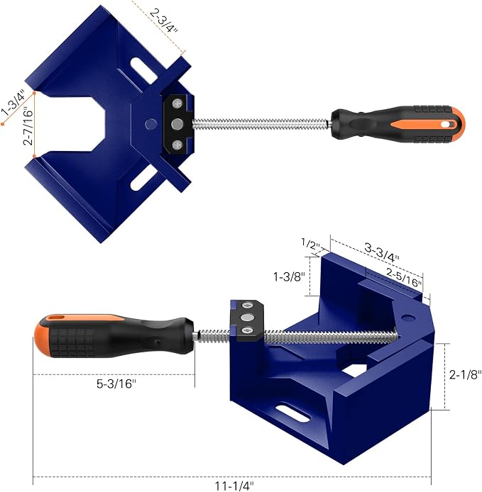 Right Angle Clamp, Housolution [4 PACK] Single Handle 90° Aluminum Alloy Corner Clamp, Right Angle Clip Clamp Tool Woodworking Photo Frame Vise Holder with Adjustable Swing Jaw - Blue