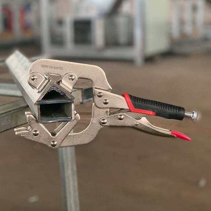 Monster & Master Welding Pipe Plier Clamp, Fast Release, C-Clamp Locking with Large V-Pads, 10 Inch, 1pcs, ATHUS-MM-WLP-S9