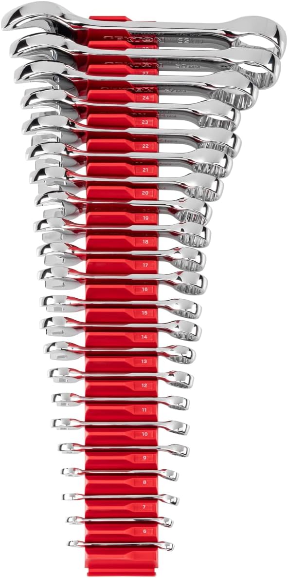 TEKTON Stubby Combination Wrench Set, 22-Piece | WCB95405 | (6 - 32 mm, Common Sizes), Modular Organizers, Chrome Finish
