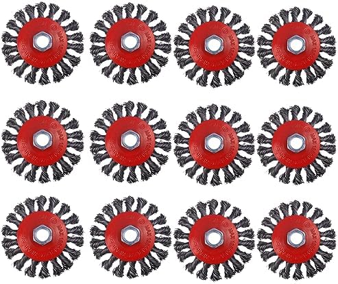 12 Pack 4 Inch Wire Wheels for Angle Grinder, Wire Brush for 4 1/2 Angle Grinder, Twist Knotted Carbon Steel Wire Wheel with 5/8" Thread Arbor for Removing Rust