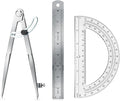 Compass Geometry Tool, Drawing Compass, Professional 8 Inch Large Compass with Wing for Woodworking, 6 Inch Protractor, 8 Inch Ruler for Carpenter, Drafting