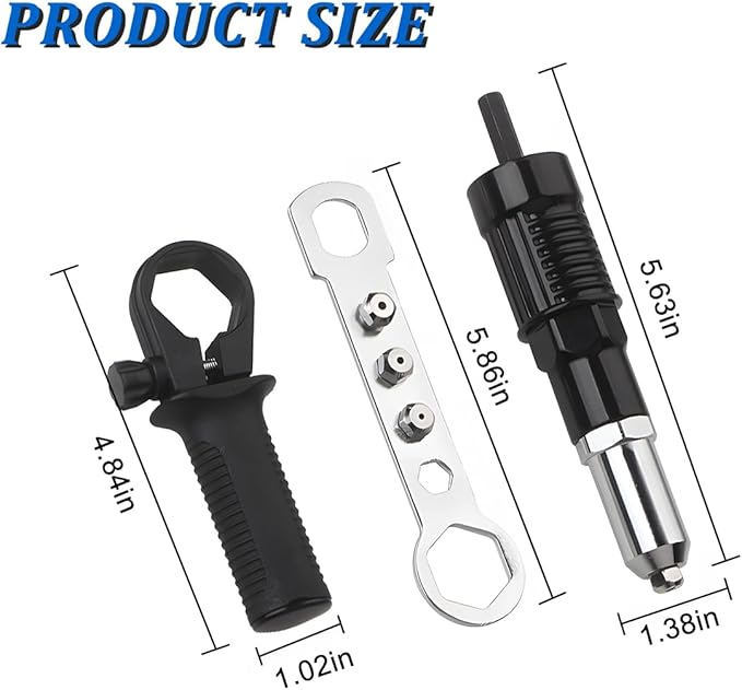 Bittwee Car Pop Rivet Gun Adapter Kit, Cordless Electric Power Riveting Drill Attachment with 4 Rivet Head, Automotive Cordless Riveting Drill Insert Nut Adaptor Tool, Universal for Vehicles