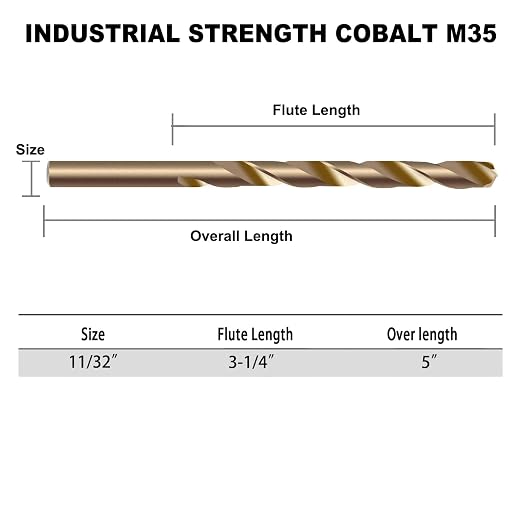 GMTOOLS 11/32 inch Cobalt Drill Bits, M35 HSS, 135 Degree Tip, Jobber Length Twist Drill Bit Set for Hard Metal, Stainless Steel, Cast Iron, Wood and Plastic, with Storage Case, Pack of 3