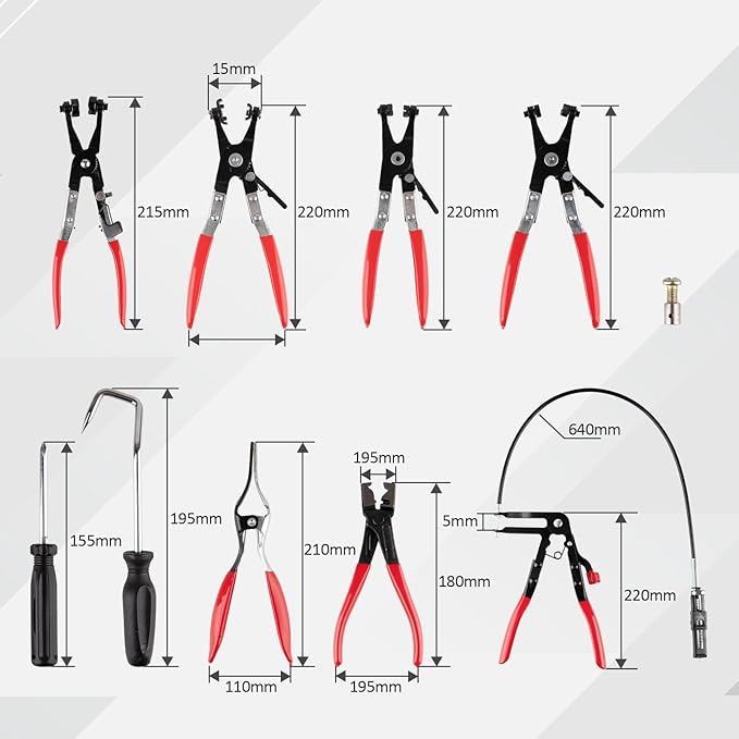 9PCS Hose Clamp Pliers Set, Hose Clamp Removal Tool for Automotive, Flexible Removing Clamps Pliers Automotive for Coolant Radiator Heater and Water Hose
