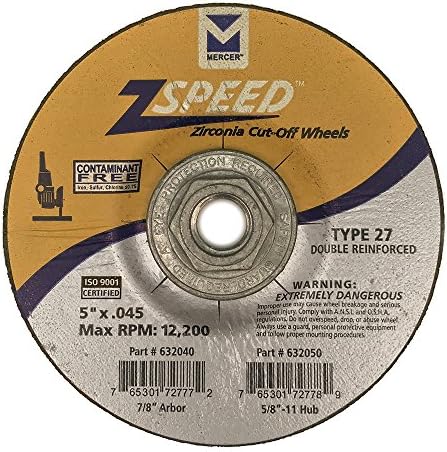 Mercer Industries 632050 - 5" x .045 x 5/8"-11 Type 27 ZSPEED Zirconia Cut-Off Wheels for Stainless Steel (20 pack)