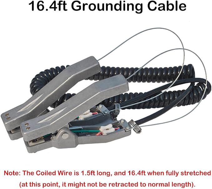 Ground Cable Clamp, 16.4ft Coiled Grounding Cable, Aluminum Alloy Anti Static Grounding Clamp, 3 Copper Nails, Clamps 23mm, for Gas Station Oil Depot Tank Chemical Plant