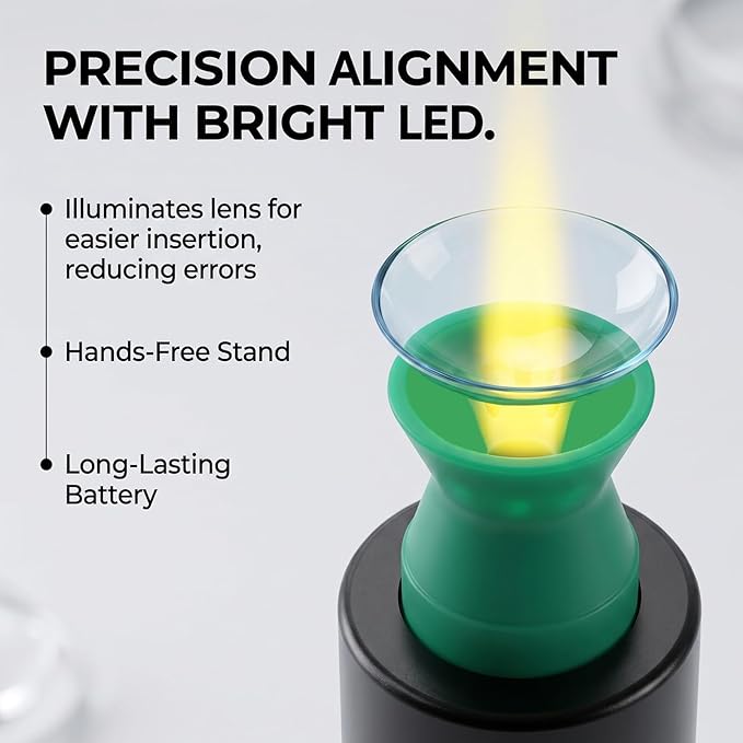 Rechargeable LED Scleral & RGP Contact Lens Inserter Kit – Hands-Free Lighted Stand with 2 Interchangeable Tubes & 6 Vented Scleral Sticks, USB Charging, BPA-Free Lens Application Tool
