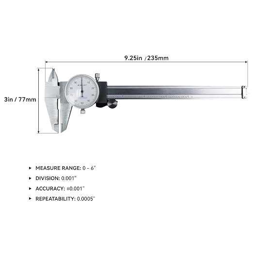 HFS(R) 0-6" Carbon Steel 4 Way Imperial Dial Caliper .001" Shock Proof