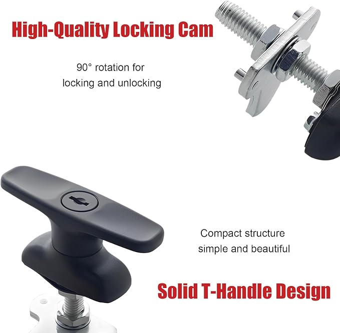 evan T Handle Latch for Truck Cap Canopy Camper Shell with Lock 3 Pack | Zinc Alloy, for Toolbox Pickup Trailer, with Keys