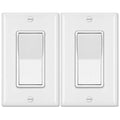 BESTTEN 2 Pack 4-Way Decorator Wall Light Switch with Wallplate, 15A 120/277V, On/Off Paddle Rocker Interrupter, Self-Grounding, UL Listed, White
