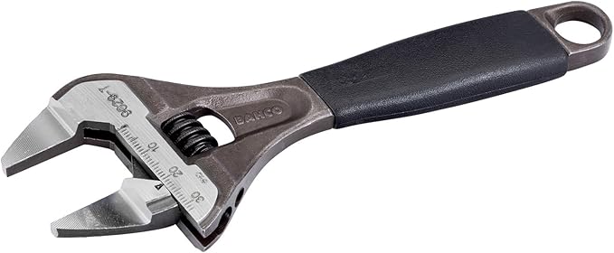 Bahco BAH9031RTUS Ergo Big-Mouth Adjustable Wrench Thin Jaw Wide Mouth with Rubber Handle - 8 Inch - Black Phosphate Finish