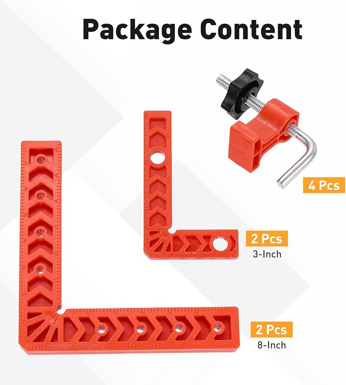 HARFINGTON 4Pcs Corner Clamp 90 Degree 3/8" Right Angle Clamp Set for Woodworking, ABS Plastic Positioning Square Tool for Picture Frame Box Cabinets Drawers, Orange