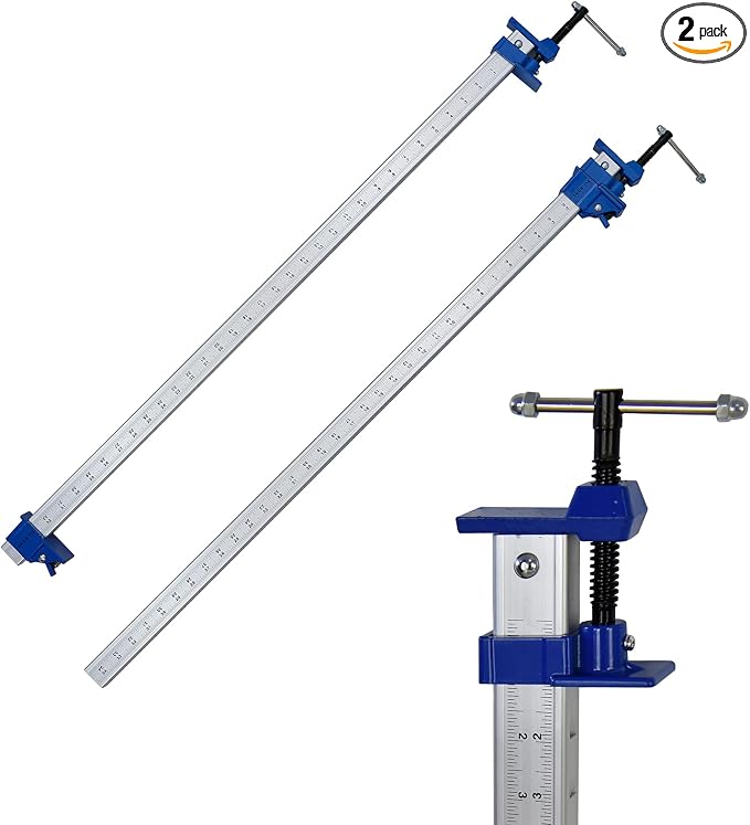 FEIRONG 36 Inch Bar Clamps (2 Pack) - 330LB Capacity, Dual-Scale Ruler (Inch & CM) & 90° Angled Jaws for Woodworking, Cabinet Installation, DIY Projects (Blue)