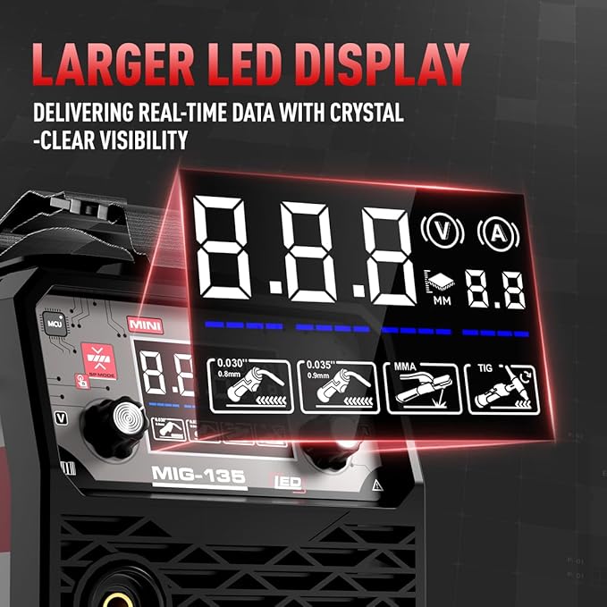 ANDELI 135Amp MIG Welder 110V Portable Gasless Welder Flux MIG/Lift Tig/Stick 3-in-1 Multiprocess Welder LED Digital Display Welding Machine IGBT Inverter Welder