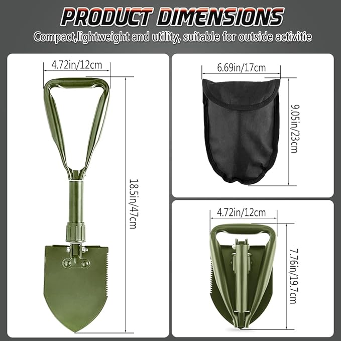 Folding Shovel, 18.5'' Lightweight Camping Shovel Portable High Carbon Steel Digging Mini Trowels for Outdoor Camping Backpacking Hiking Car Emergency Home Garden(Green)
