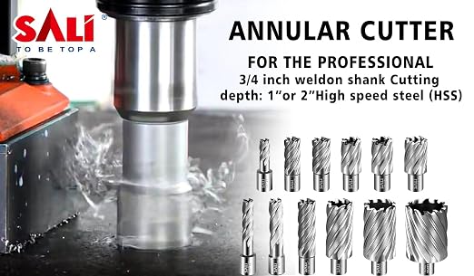 SALI 2 pcs Annular Cutter Diameter 7/8 Inch with Weldon Shank 3/4" (with 2 Flats) Cutting Depth 1" Mag Drill Bit for Magnetic Drill Press HSS Fully Ground Drill with One 1/4"*3" Pilot Pin