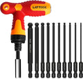 SAE Ball End Hex Bit Set with T Handle Ratchet Driver | LATTOOK 10PCS Ball End Hex Head Allen Wrench Drill Bit Set, Allen Key Drill Bit Set, Magnetic S2 Steel, 4'' Long