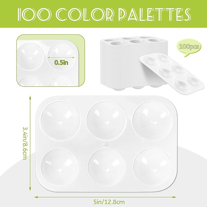 100 PCS White Plastic Watercolor Palette, 6 Well Rectangular Paint Palettes, Paint Tray Palettes, Paint Trays for Kids, for Painting, DIY Craft, Art Painting Class