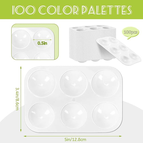 100 PCS White Plastic Watercolor Palette, 6 Well Rectangular Paint Palettes, Paint Tray Palettes, Paint Trays for Kids, for Painting, DIY Craft, Art Painting Class