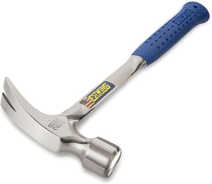ESTWING Framing Hammer - 28 oz USA Made Long Handle Straight Rip Claw Hammer with Smooth Face & Shock Reduction Grip - E3-28S