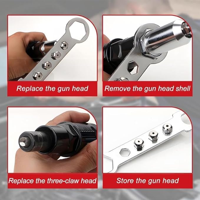 Rivet Gun Adapter for Drill Electric, Rivet Gun Adapter, Rivet Drill Attachment 2.4mm-4.8mm, Cordless Rivet Attachment Tool Set for Metalworking, Woodworking & Automotive Projects