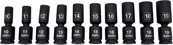 Astro Tools 78344M 10pc 3/8" Drive Mid-Length Pinless Universal Impact Sockets - Metric