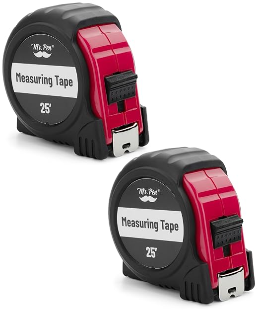 Mr. Pen- Retractable Tape Measure 25 ft, 2 Pack, Red, Easy Read, Steel Retractable Measuring Tape with Fractions, Ideal for Construction & DIY Projects