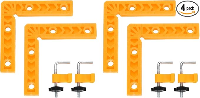 HARFINGTON 4Pcs Corner Clamp 90 Degree 4" Right Angle Clamp Set for Woodworking, ABS Plastic Positioning Square Tool for Picture Frame Box Cabinets Drawers, Yellow