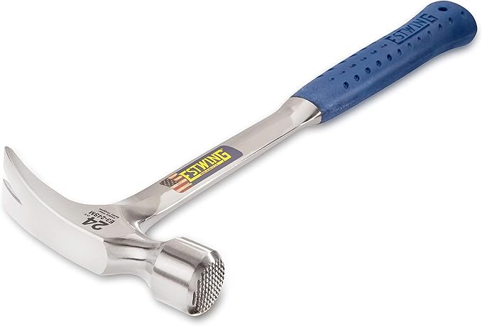 ESTWING Framing Hammer - 24 oz USA Made Long Handle Straight Rip Claw Hammer with Milled Face & Shock Reduction Grip - E3-24SM
