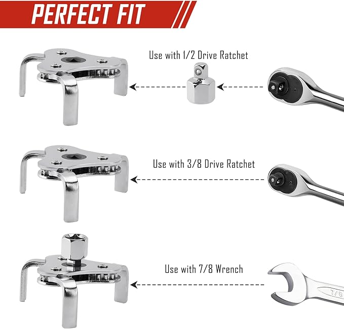 SPARKWHIZ Oil Filter Wrench Set, Oil Filter Removal Tool 2-3/4" - 5-1/4", 9" & 12" Adjustable Oil Filter Pliers, Adjustable 3-Jaw Oil Filter Wrench, 7pcs
