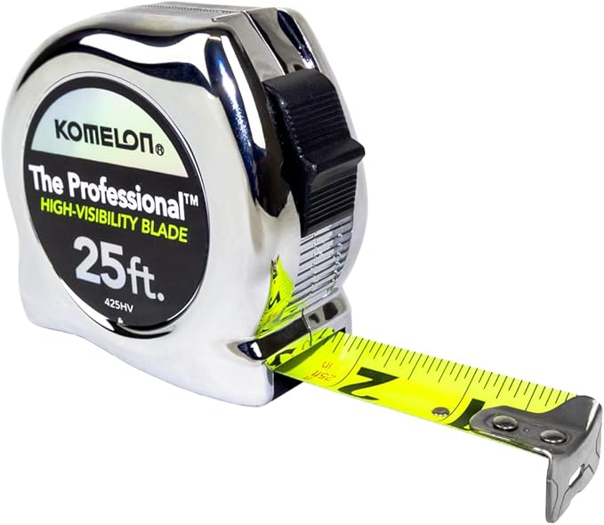 Komelon 425HV High-Visibility Professional Tape Measure, 25-Feet by 1-Inch, Chrome
