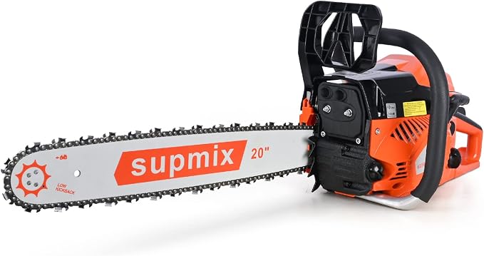 SUPMIXTOOLS 62cc Gas Chainsaw 20 Inch Gas Powered Chainsaws 2-Cycle Petrol Handheld Gasoline Chain Saw Power Saws for Cutting Wood Tree Trimming