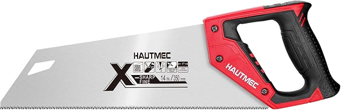 HAUTMEC X-Sharp Sierra de mano profesional de 14", serrucho de 12 TPI con dientes de triple biselado, sierras de corte fino para madera y carpintería, PVC, plástico y árboles - HT0295