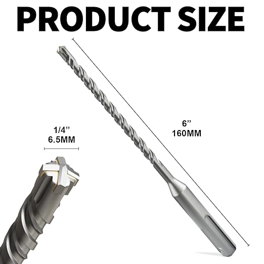 SDS Plus Rotary Hammer Drill Bits, (1/4"*6"-6.5mm*160mm) - 4 Carbide Cutting Edges, Ideal for Masonry| Heavy-Duty Masonry |Hammer Drill Bits for Precision Drilling
