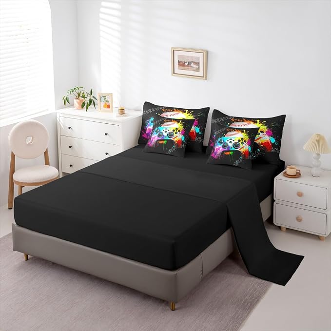 Erosebridal Game Consoles 7 Piece Comforter Set Full Bed in a Bag,Baseball Bedding Set,Gamer Comforter and Sheet Set Rainbow Tie Dye Bed Set,Gaming Decor for Boys Bedroom Decor Gamer Gifts