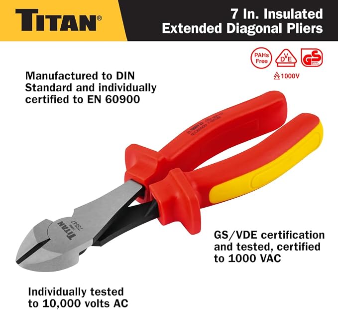 Titan 73347 7-Inch VDE Insulated Diagonal Pliers