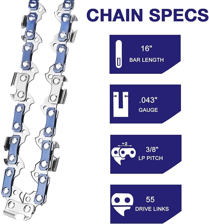 4 Pack 16 Inch Chainsaw Chain 3/8" LP Pitch .043'' Gauge 55 Drive Links fits Stihl MS170, MS171, MS180c and more
