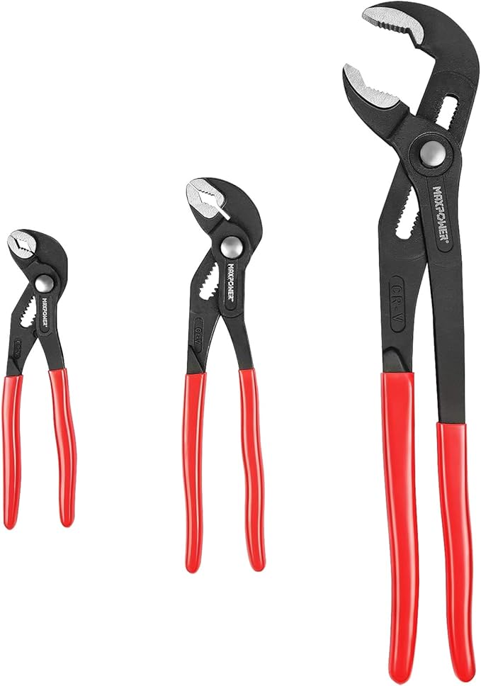 MAXPOWER 3-Piece Water Pump Pliers Set – 7" 10" 16" Tongue and Groove Pliers with Push Button Quick Adjustment | Plumbing Tool for Homeowner Plumber HVAC Mechanic | Includes Carrying Bag