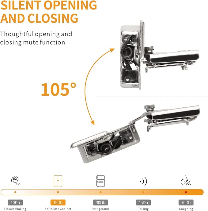 Chibery 2 Pack 1/2" Overlay 3D Soft Close Concealed Hinge for Face Frame Door, Smooth Slow Self Closing Hinges, Satin Nickel, Hidden 105° Open Angle Stainless Steel Hinge for Kitchen Cabinet Door