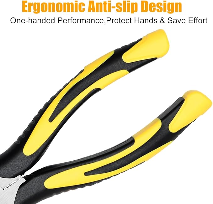 Premium Long Needle Nose Pliers-6''&8'', Paper Clamp Precision, High Carbon Steel, Soft Grip with Wire Cutter, Long Nose Cutting Pliers for Home, Fishing, Jewelry, Crafts,2pcs