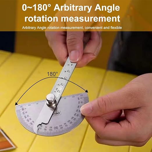 EMVANV Stainless Steel Protractor 0-180 Degrees, Woodworking Ruler Angle Finder, Metal Adjustable General Angle Measuring Tool(Size:0-180 Degrees), as picture show