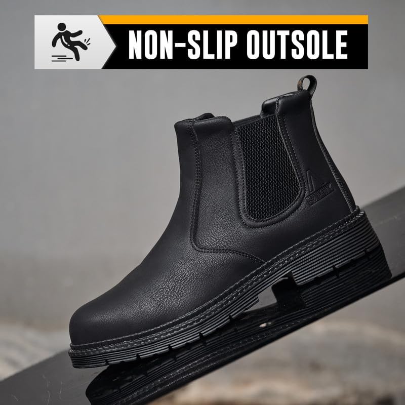 Steel Toe Boots for Men & Women,Slip On Work Boots for Construction