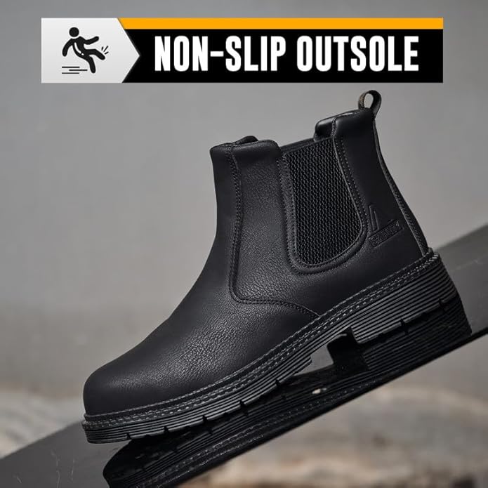 Unisex-Adults Steel Toe Chelsea Boots, Men's Industrial Construction Shoes, Waterproof, Lightweight, Comfortable, Non-slip Safety Boots