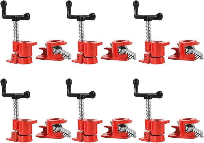 6 Pack 1/2 Inch Pipe Clamps, Wood Gluing Pipe Clamp Set, Heavy Duty Cast Iron Quick Release Pipe Clamps for Woodworking