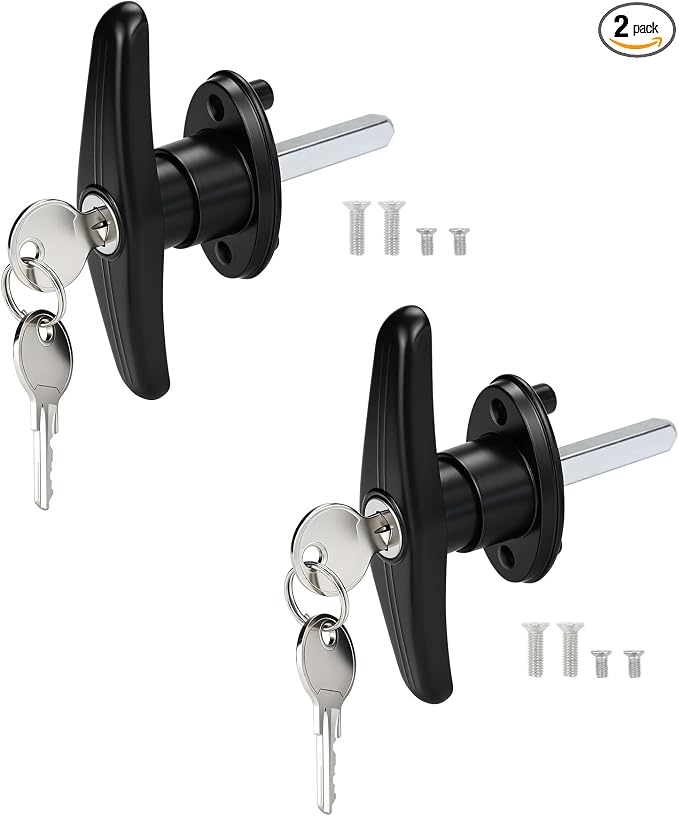 Truck Cap T-Handle Lock Set (Left & Right), Keyed Alike Black Replacement Kit for Camper Shell Topper, Complete Pair (Cam Locks Not Included)