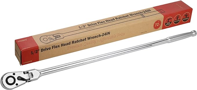 1/2 Inch Drive Ratchet Flex Head Ratchet 24"/610mm | 1/2 Ratchet Long Handle, 72 Tooth Quick Release Swivel Head Ratchet Cr-Mo Head Socket Wrench Flexible Ratchet Handle